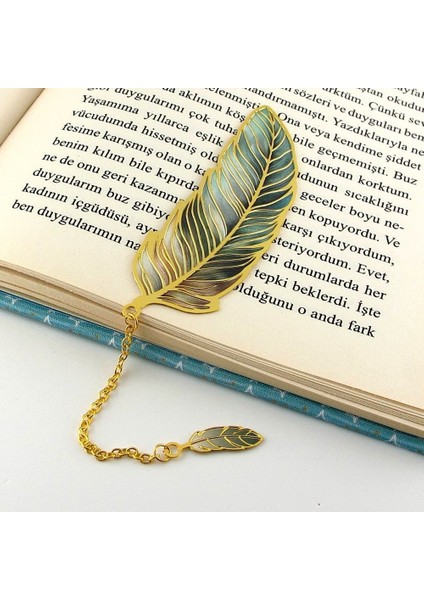 Yeşil Kuş Tüyü Hokka Okuyucu Vintage Metal Ayraç Kitap Ayracı Zincirli AY034 fiyatları