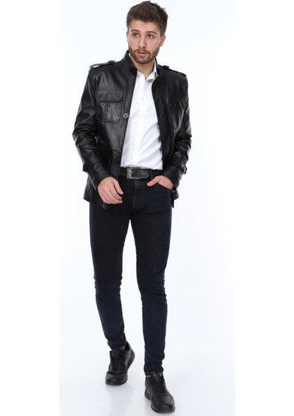 Hakiki Deri Siyah Hera Gömlek Cepli Erkek Deri Ceket modelleri