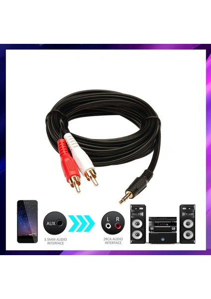 1.8 Metre 2rca 3.5mm Jak Kablosu Rca Ses Aux Kabloları Ev Sineması DVD Tv Amplifikatörü Rca 3.5mm Hoparlör Kablosu 1.8mt Kırmızı – Beyaz Stereo Ses Kablosu