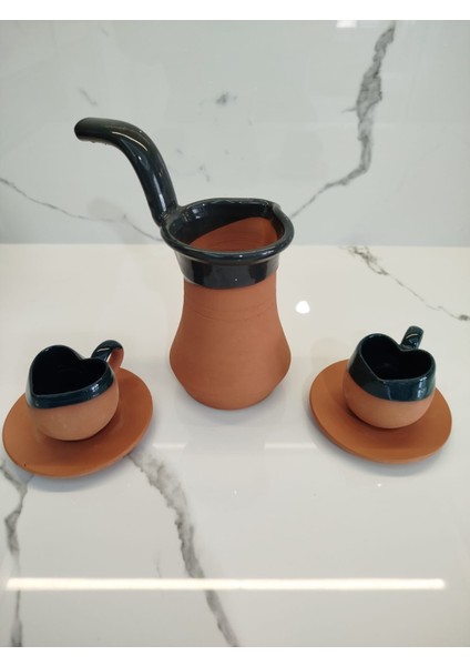 Toprak Içi Sırlı Kalpli Yeşil 2'li Kahve Fincan Takımı ve Yeşil Renk Cezve indirimleri