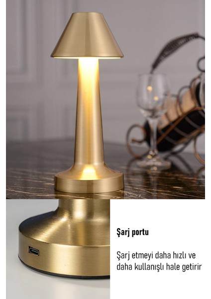 Dekoratif Şarjlı Metal LED Masa Lambası Type-C Girişli 3 Kademeli Dokunmatik Işık Ayarı modelleri