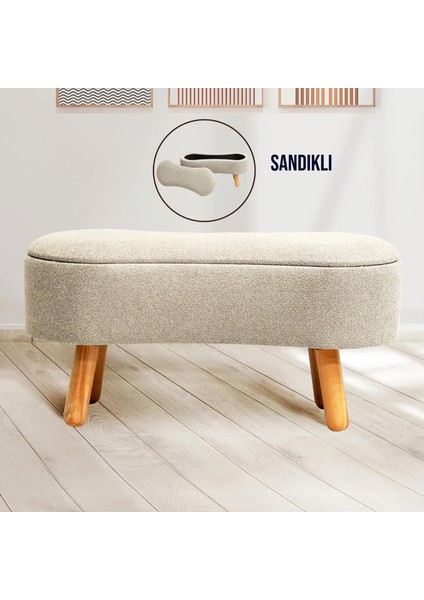 Scala Sandıklı Bohem Ahşap Ayaklı Puf/Bench, Sütlü Kahve