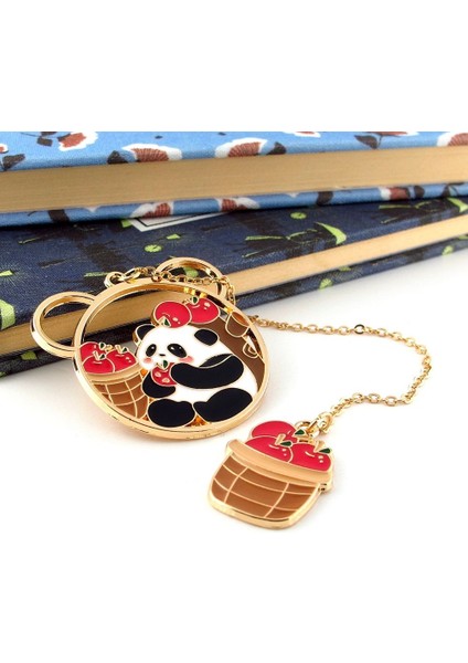 Elma Yiyen Panda Bookmark Okuyucu Metal Ayraç Kitap Ayracı Zincirli AY044
