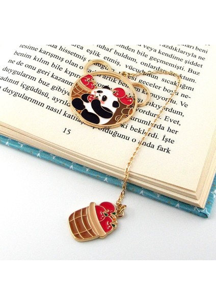 Elma Yiyen Panda Bookmark Okuyucu Metal Ayraç Kitap Ayracı Zincirli AY044 fiyatları