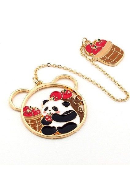 Elma Yiyen Panda Bookmark Okuyucu Metal Ayraç Kitap Ayracı Zincirli AY044 modelleri