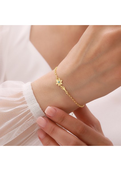 925 Ayar Gümüş Mavi Taşlı Çiçek Bileklik