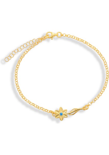 925 Ayar Gümüş Mavi Taşlı Çiçek Bileklik fiyatları