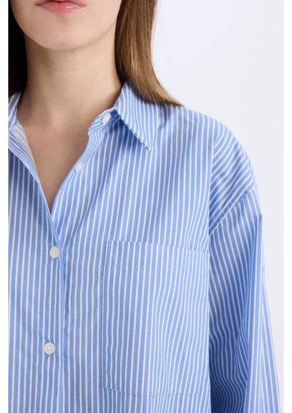 Coool Oversize Geniş Kalıp Çizgili Poplin Uzun Kollu Gömlek E5329AX25SP