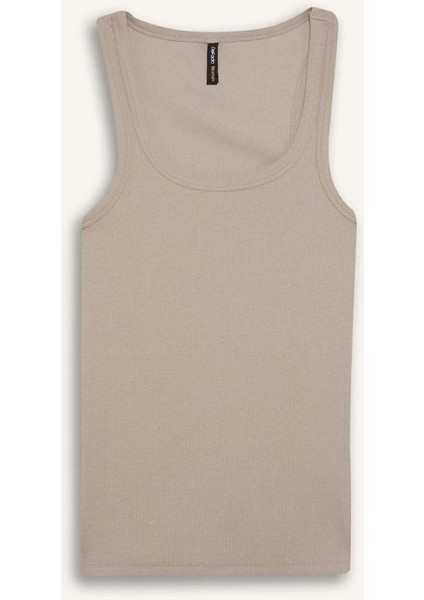 Slim Fit Dar Kesim Basic Düz Yuvarlak Yaka Fitilli Kaşkorse Atlet E5539AX25SM