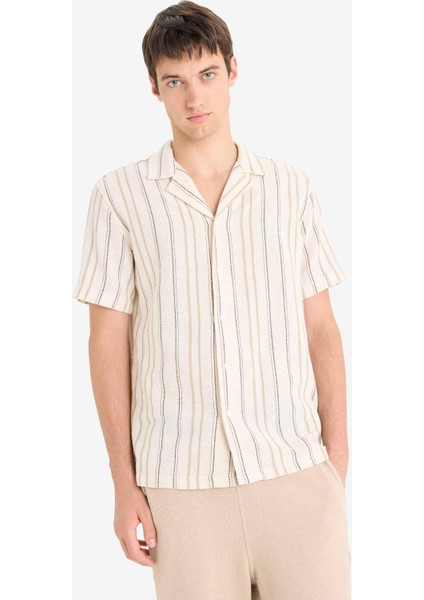 Regular Fit Polo Yaka Çizgili Kısa Kollu Gömlek E5687AX25SM