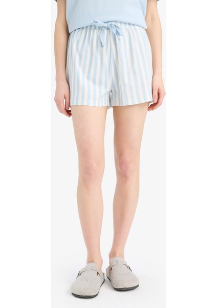 Regular Fit Pijama Takımı Kısa Kollu Üst Esnek Belli Şort-Fall in Love E4323AX25SM