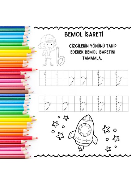 Bemol, Diyez ve Naturel Sembolü Çizgi Tamamlama