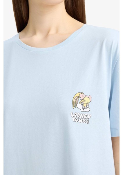Looney Tunes Bisiklet Yaka Kısa Kollu Gecelik-Fall in Love E4317AX25SM