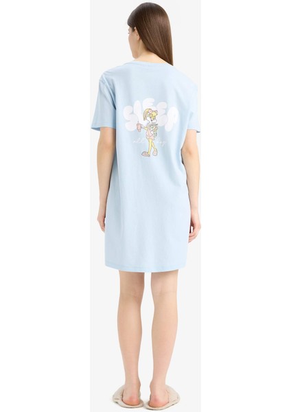Looney Tunes Bisiklet Yaka Kısa Kollu Gecelik-Fall in Love E4317AX25SM