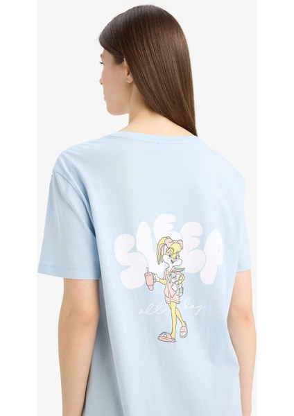 Looney Tunes Bisiklet Yaka Kısa Kollu Gecelik-Fall in Love E4317AX25SM