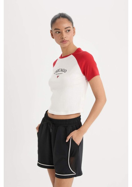 fit Nba Chicago Bulls Slim Fit Bisiklet Yaka Sporcu Fitilli Kaşkorse Kısa Kollu TIŞÖRT E2359AX25SM