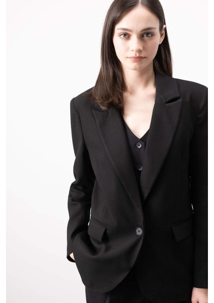 Oversize Geniş Kalıp Düğmeli Basic Düz Blazer Ceket B0490AX25SP