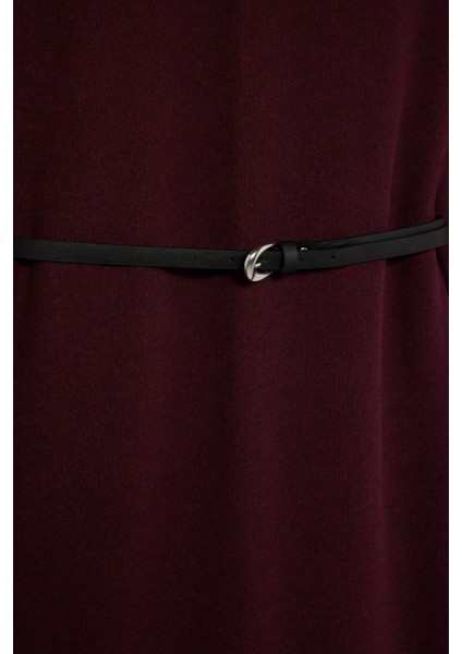Regular Fit Bisiklet Yaka Uzun Kollu Kemerli Selanik Kumaş Maxi Tesettür Elbise E5790AX25SP
