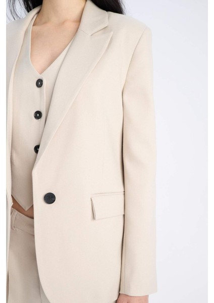 Oversize Geniş Kalıp Düğmeli Basic Düz Blazer Ceket B0490AX25SP