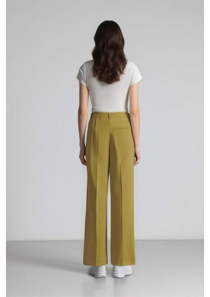 Wide Leg Keten Karışımlı Palazzo Pantolon Yüksek Bel Geniş Bol Paça Pensli Cepli A1922AX25SM