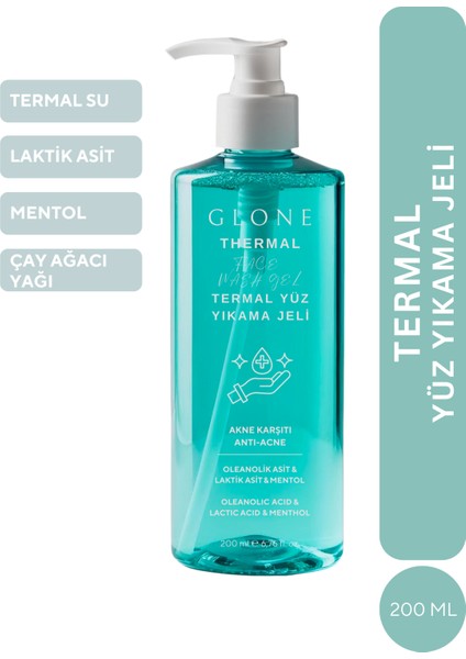 Termal Yüz Yıkama Jeli 200ML | Laktik Asit, Mentol & Çay Ağacı Yağı Içeren Arındırıcı Jel