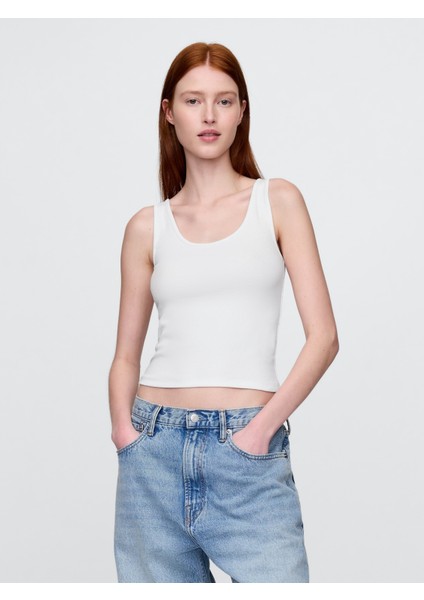 Kadın Beyaz Yuvarlak Yaka Crop Atlet