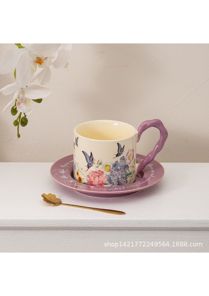 Lingering Flowers Kahve Fincanı ve Tabağı Seti Yüksek Değerli Seramik Kupa Suluboya Resim Moda Seramik Kahve Fincanı ve Tabağı (Yurt Dışından)