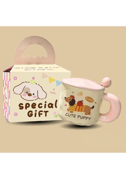 Sevimli Karikatür Köpek Yavrusu Seramik Dak Yüksek Değerli Kupa Dak Kapaklı Kaşık Su Dağı Doğum Günü Hediyesi Kız Çocukları (Yurt Dışından)