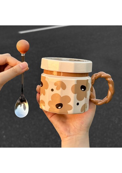 Duygu Kupa Kapaklı ve Kaşık Tasarımcı Kahve Fincanları Erkekler ve Kadınlar Için Niş Seramik Su Dakları Çift Süt Dakları (Yurt Dışından)