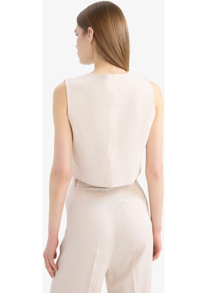 V Yaka Keten Karışımlı Blazer Yelek C3828AX25SM