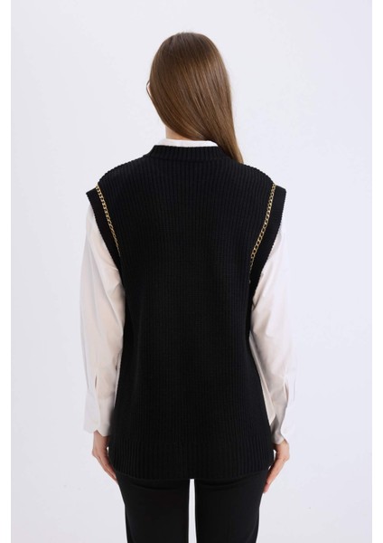 Yarım Balıkçı Yaka Basic Düz Yan Yırtmaçlı Triko Süveter D5022AX24AU