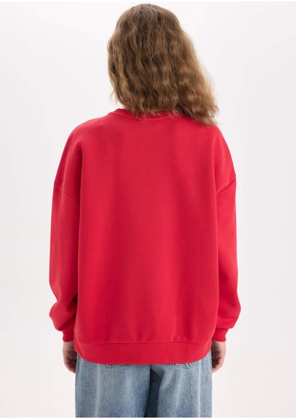 Oversize Geniş Kalıp Atatürk İmzalı Bisiklet Yaka Sweatshirt E5446AX24WN