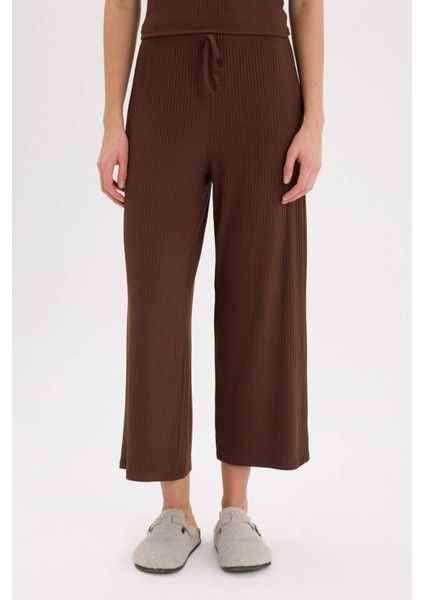 Pijama Takımı Fitilli Kaşkorse Kısa Kollu Üst Esnek Belli Kapri Boy Alt-Fall in Love E0865AX25SP