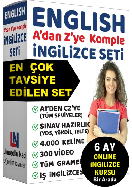 İngilizce Eğitim Seti İngilizce Kitap Gramer 4000 Kelime Öğrenme 300 Video YDS, YÖKDİL, TOEFL, IELTS, LGS