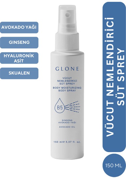 Vücut Nemlendirici Süt Sprey 150ml | Hyaluronik Asit, Panthenol & Squalane Içeren Yoğun Nemlendirici