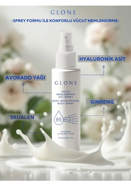 Vücut Nemlendirici Süt Sprey 150ml | Hyaluronik Asit, Panthenol & Squalane Içeren Yoğun Nemlendirici