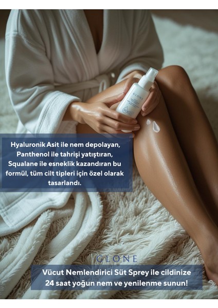 Vücut Nemlendirici Süt Sprey 150ml | Hyaluronik Asit, Panthenol & Squalane Içeren Yoğun Nemlendirici