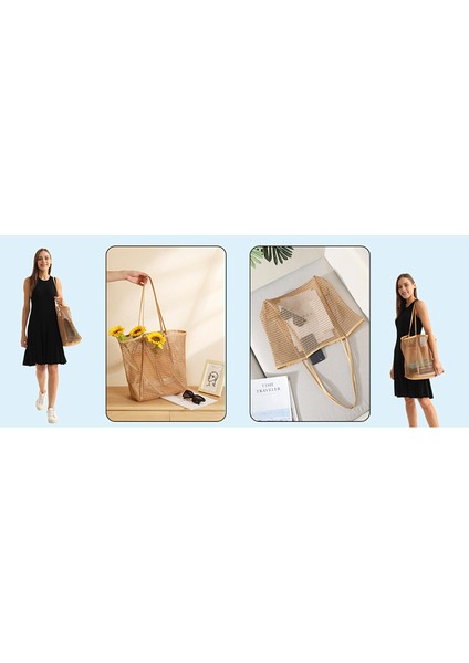 Katlanabilir Plaj Çantası File File El Çantası Kadın Omuz Çantası Yaz Açık Hava Seyahat Temel Seyahat Çantası (Yurt Dışından) modelleri