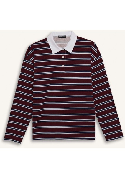 Coool Loose Fit Çizgili Polo Yaka Uzun Kollu Tişört E4917AX25SP