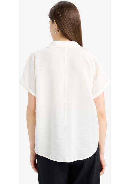 Comfort Fit Gömlek Yaka Basic Düz Kısa Kollu Bluz E5989AX25SP