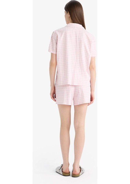 Regular Fit Pijama Takımı Kısa Kollu Üst Esnek Belli Şort-Fall in Love E4337AX25SM
