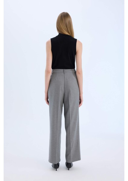 Wide Leg Yüksek Bel Geniş Düz Paça Pensli Flanel Pantolon E6115AX24WN