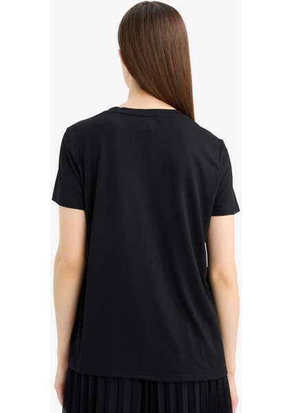 Regular Fit Bisiklet Yaka Çiçek Baskılı Kısa Kollu Tişört E5144AX25SM