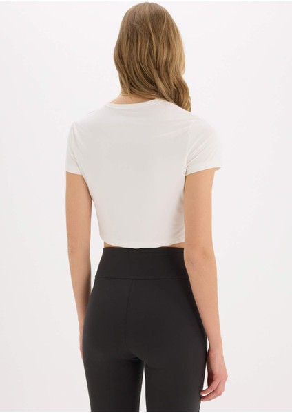 fit Crop Top Bisiklet Yaka Basic Düz Sporcu Kısa Kollu TIŞÖRT D7295AX25SP