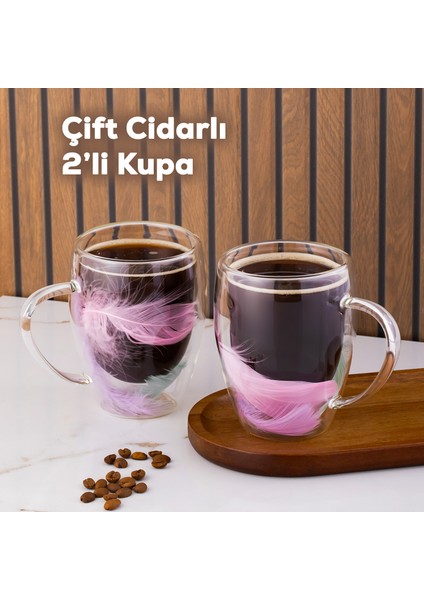 16796 Double Feather Çift Cidarlı Kupa 2 Adet 350 ml