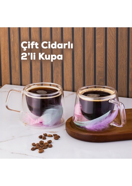 16797 Double Feather Çift Cidarlı Kupa 2 Adet 200 ml