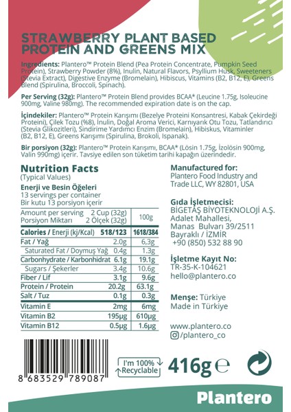 Çilekli Protein Isolate Blend ™ Supergreens Mix Vitamins