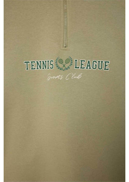 Fit Oversize Geniş Kalıp Fermuarlı Dik Yaka Baskılı Kalın Spor Sweatshirt E5703AX24WN