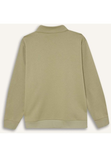 Fit Oversize Geniş Kalıp Fermuarlı Dik Yaka Baskılı Kalın Spor Sweatshirt E5703AX24WN