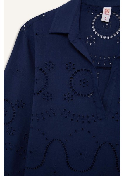 Regular Fit Brode Plaj Gömleği-Fall in Love E0598AX25SM